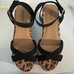 Torrid Cheetah/Black wedge sandals - size 11WW